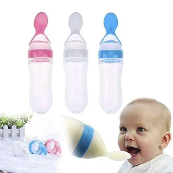 Hygienic Silicone Baby Feeding Bottle with Spoon and Cover Cap - Easy Squeeze Feeder for Babies 0-12 Months - Image 3