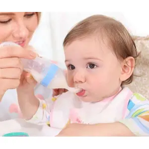 Hygienic Silicone Baby Feeding Bottle with Spoon and Cover Cap - Easy Squeeze Feeder for Babies 0-12 Months