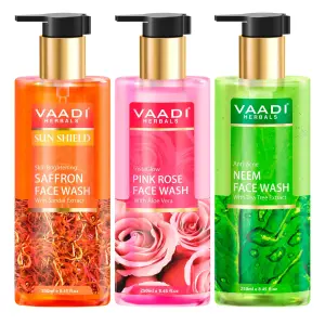 VAADI Pack of 3 Luxurious Face Wash (Skin Whitening Saffron, Anti-Acne Neem & Insta Glow Pink Rose Face Wash)(250 ml)