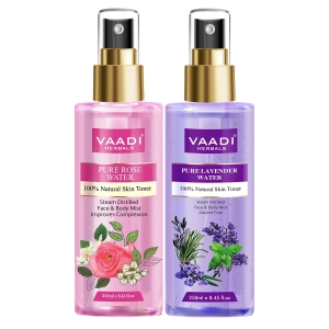 VAADI Rose Water & Lavender Water 100% Natural & Pure (250 ml) (Pack of 2)