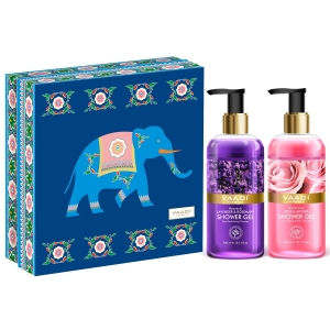 VAADI Exotic Floral Shower Gels Gift Box - Enachanting Rose and Mogra 300 ml and Heavenly Lavender and Rosemary 300 ml (Pack of 2)