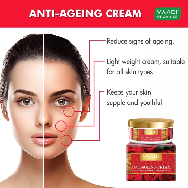 VAADI Anti Ageing Cream with extracts of Almonds, Wheatgerm and Rose (150gm) (Pack of 3) - Image 2