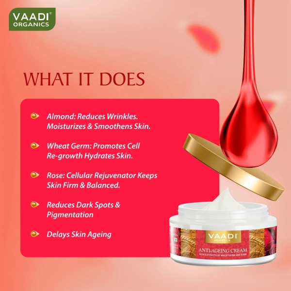 VAADI Anti Ageing Cream with extracts of Almonds, Wheatgerm and Rose (150gm) (Pack of 3) - Image 3