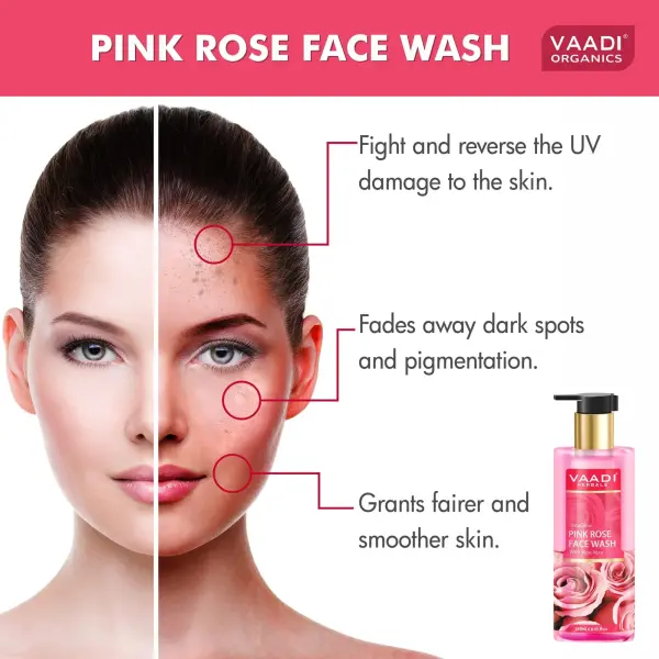 VAADI Pack of 2 Insta Glow Pink Rose Face wash with Aloe vera extract (250ml each) - Image 4