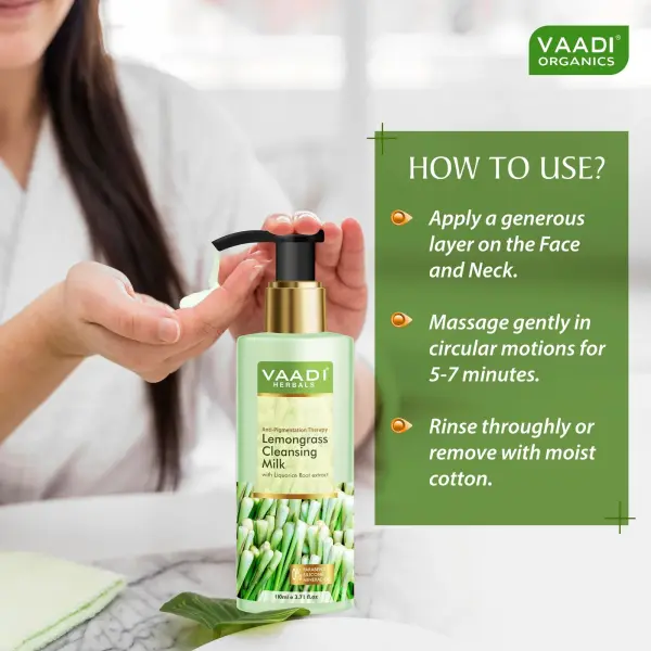 VAADI Lemongrass Cleansing Milk with Liquorice Root extract - Anti Pigmentation Therapy (110 ml) - Image 2