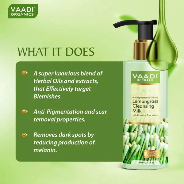 VAADI Lemongrass Cleansing Milk with Liquorice Root extract - Anti Pigmentation Therapy (110 ml) - Image 3