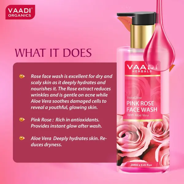 VAADI Pack of 2 Insta Glow Pink Rose Face wash with Aloe vera extract (250ml each) - Image 6