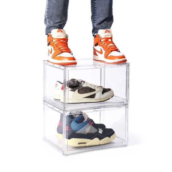 Premium Stackable Shoe Storage Boxes Clear Shoe Storage Box Magnetic Sneaker Case Organizer - Image 3