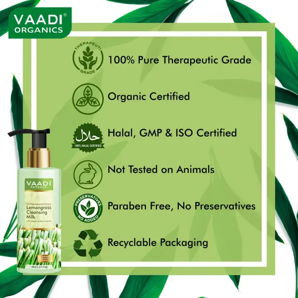 VAADI Lemongrass Cleansing Milk with Liquorice Root extract - Anti Pigmentation Therapy (110 ml) - Image 4