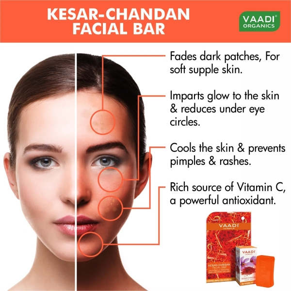 VAADI Kesar Chandan Facial Bars with Extract of Orange Peel (25 gm) (Pack of 4) - Image 2