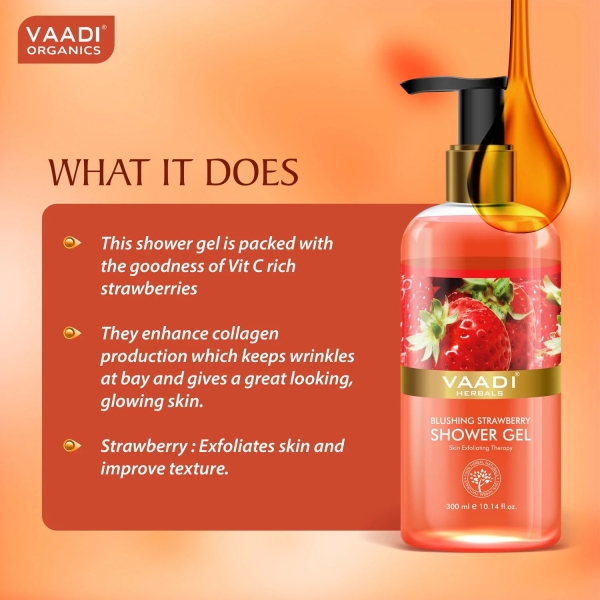 VAADI Blushing Strawberry Shower Gel (Pack of 3) - Image 2