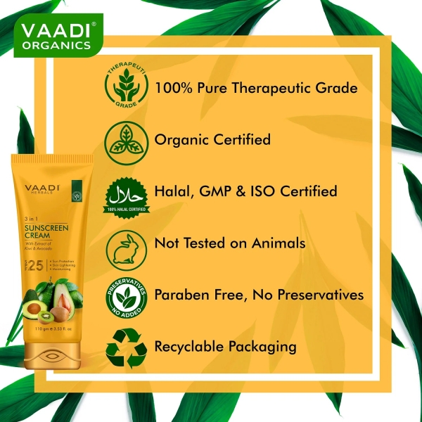 VAADI Sunscreen Cream SPF-25 with Extracts of Kiwi & Avocado (110 gm) (Pack of 2) - Image 2