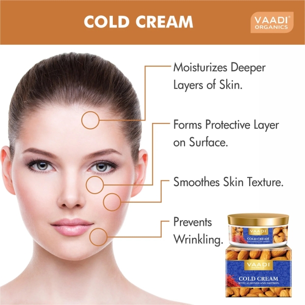 VAADI Cold Cream with Almond Oil, Aloe Vera & Saffron (150 gm) - Image 3