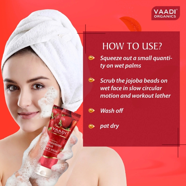 VAADI Strawberry Scrub Face Wash With Mulberry Extract (60 ml) - Image 3