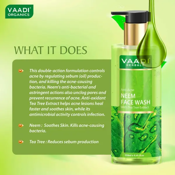 VAADI Anti-Acne Neem Face Wash With Tea Tree Extract (250ml each) (Pack of 2) - Image 4