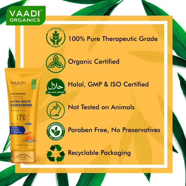 VAADI Ultra Matte Sunscreen SPF 70 with Vitamin C & E (110g) - Image 4