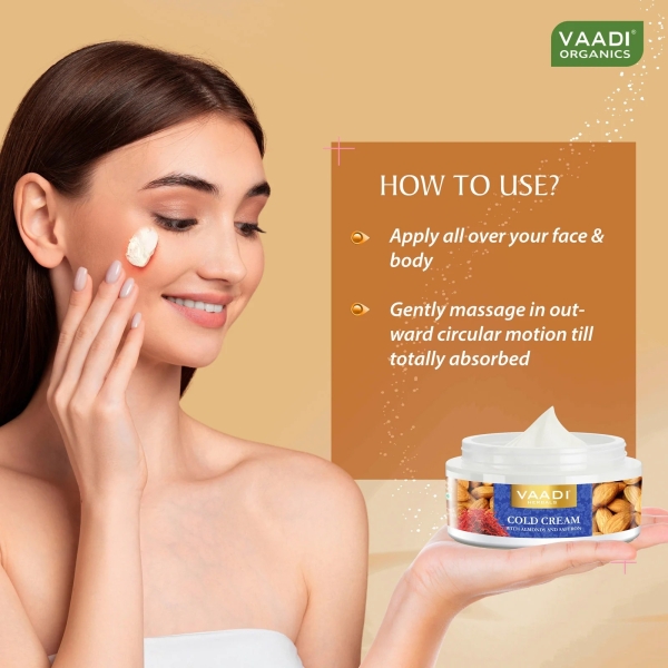 VAADI Cold Cream with Almond Oil, Aloe Vera & Saffron (150 gm) - Image 4