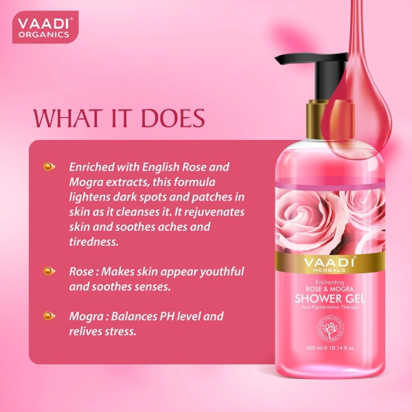 VAADI Enchanting Rose and Mogra Shower Gel (300 ml) - Image 4