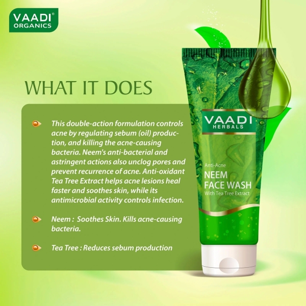 VAADI Pack of 4 Anti-Acne Neem Face Wash With Tea Tree Extract (60ml) (Pack of 4) - Image 6