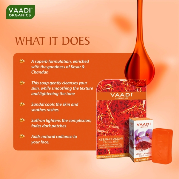 VAADI Kesar Chandan Facial Bars with Extract of Orange Peel (25 gm) (Pack of 4) - Image 4