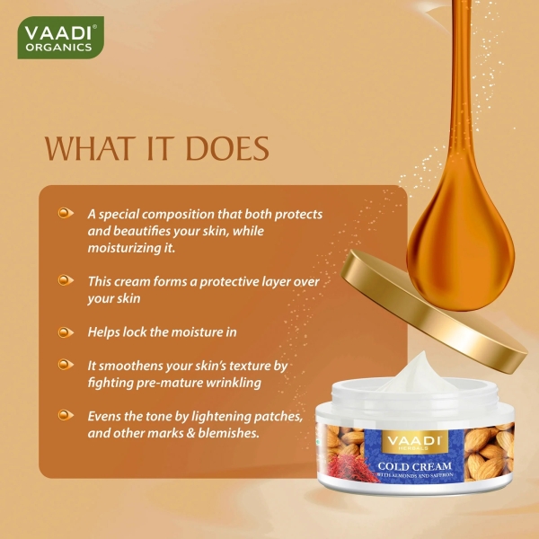 VAADI Cold Cream with Almond Oil, Aloe Vera & Saffron (150 gm) - Image 5