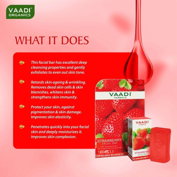 VAADI Strawberry Facial Bars with Grapeseed Extract (25gm) (Pack of 6) - Image 4