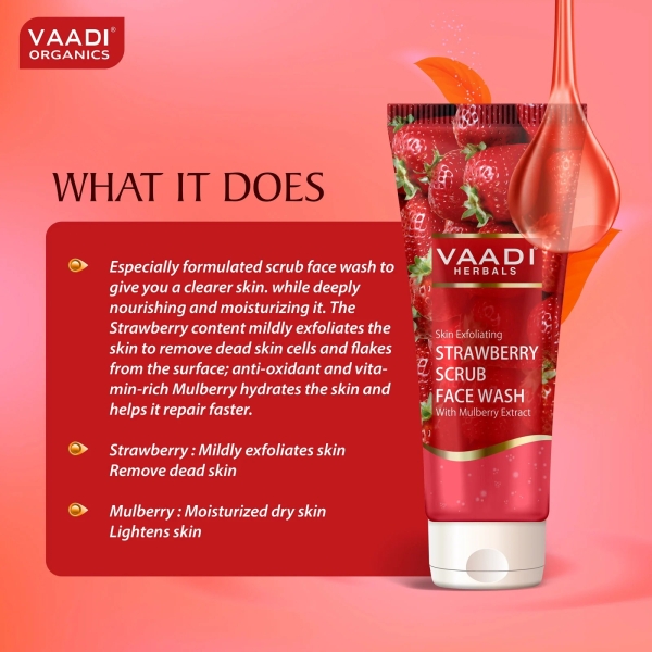 VAADI Strawberry Scrub Face Wash With Mulberry Extract (60 ml) - Image 5
