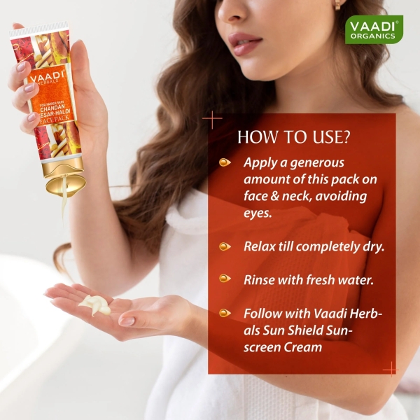 VAADI Chandan Kesar Haldi Fairness Face Pack (120 gm) - Image 4