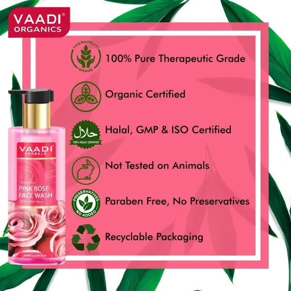 VAADI Pack of 2 Insta Glow Pink Rose Face wash with Aloe vera extract (250ml each) - Image 2