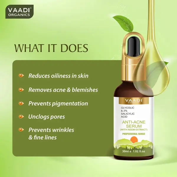 VAADI Anti-Acne Serum With Glycolic & 2% Salicylic Acid (30 ml) - Image 3