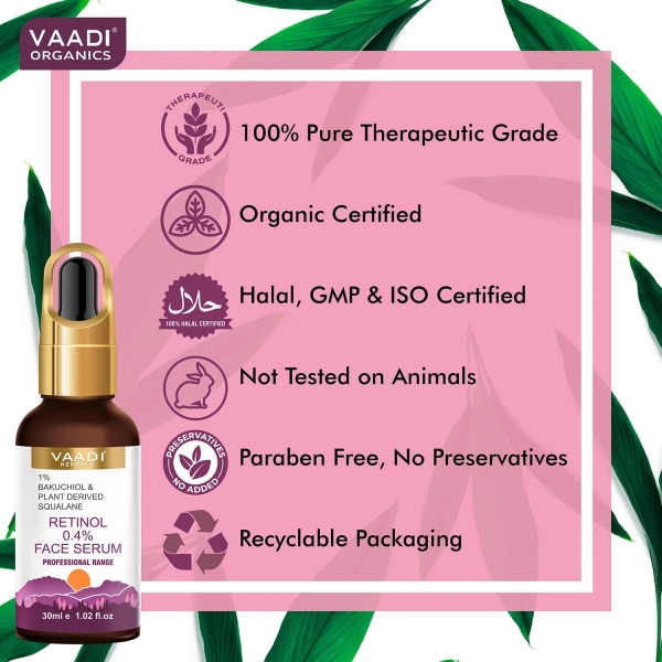 VAADI Retinol 0.4% Face Serum With 1% Baluchiol & Plant Derived Squalane (30 ml) - Image 4