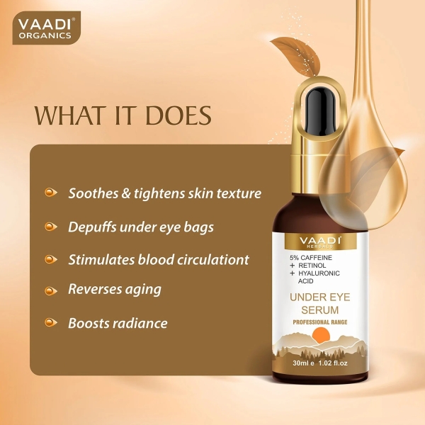 VAADI Under Eye Serum With 5% Caffeine & Retinol & Hyaluronic Acid (30 ml) - Image 2