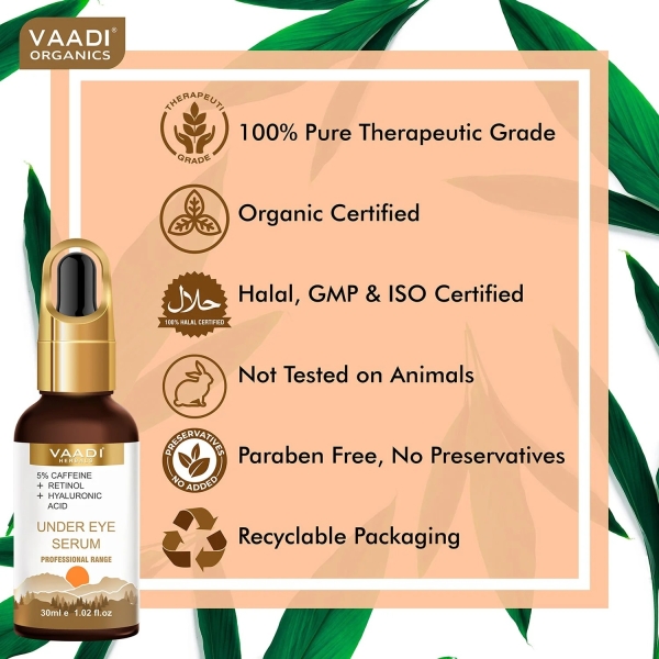 VAADI Under Eye Serum With 5% Caffeine & Retinol & Hyaluronic Acid (30 ml) - Image 3