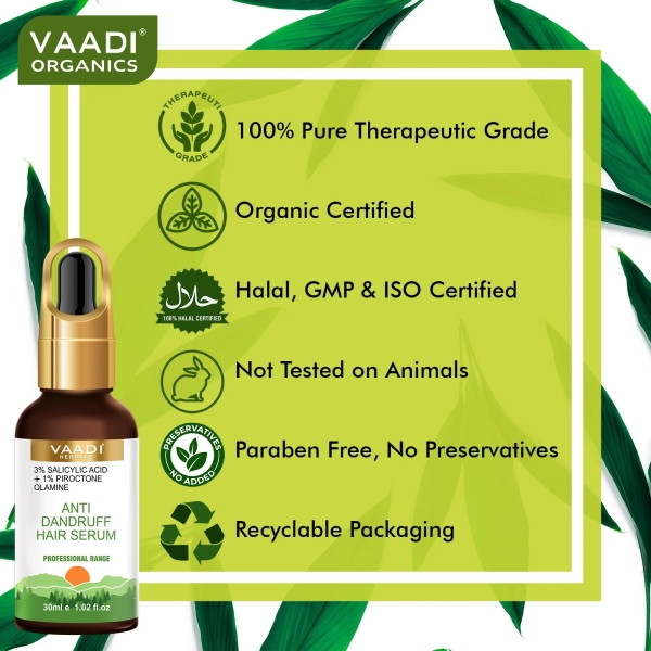 VAADI 3% Salicylic Acid + 1% Piroctone Olamine Anti Dandruff Hair Serum (30 ml) - Image 4