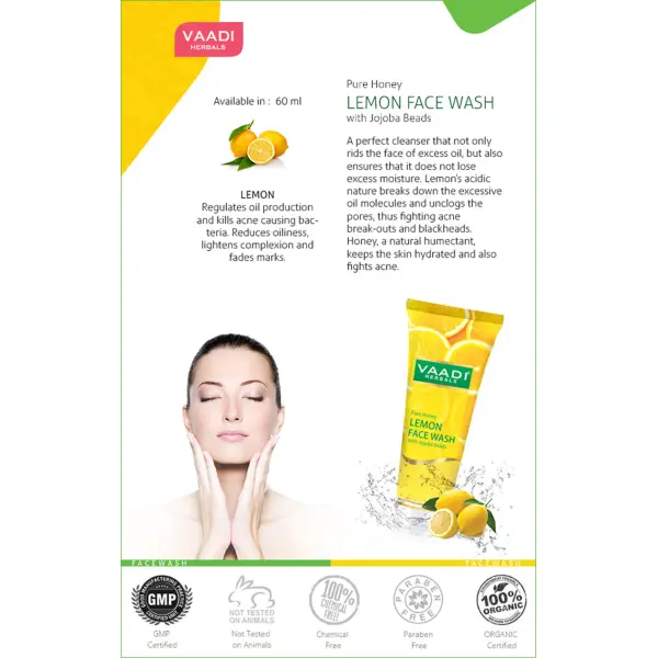 VAADI Honey Lemon Face Wash with Jojoba Beads (250 ml) - Image 2