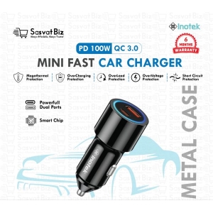 Inotek 100W PD + QC3.0 Metal Car Charger | Dual Port Type-C & USB Fast Charging | Sasvat Biz