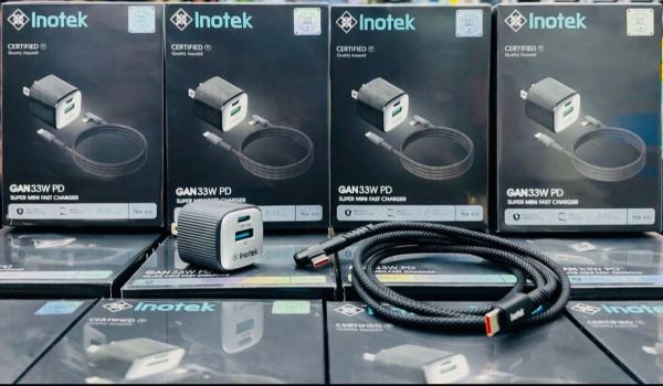 Inotek 33W GaN PD Fast Charger | Dual Port Type-C + USB | Super Mini Quick Charge Adapter with Cable | Sasvat Biz