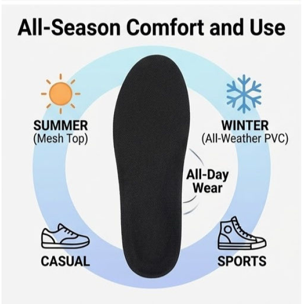 Insoles For Men and Women 3 Layer All-Season PVC Adjustable Height Increasing Comfort Style Black Model JHW-102 - Image 2