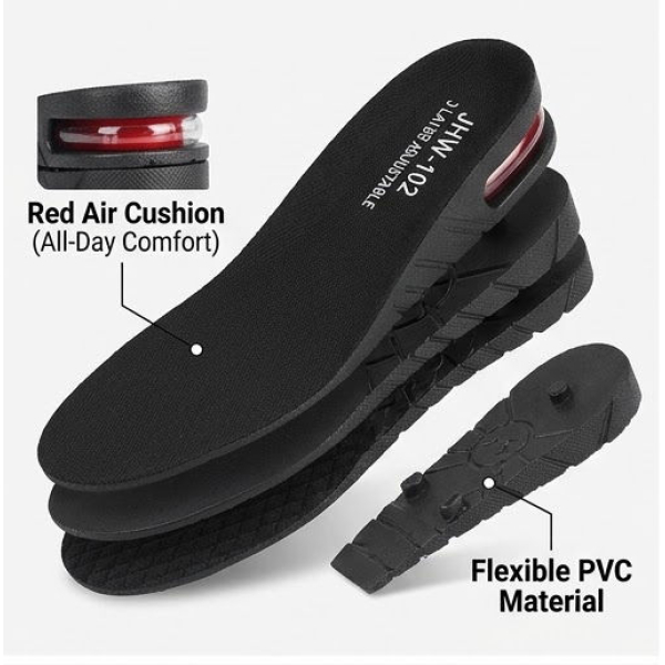 Insoles For Men and Women 3 Layer All-Season PVC Adjustable Height Increasing Comfort Style Black Model JHW-102 - Image 4