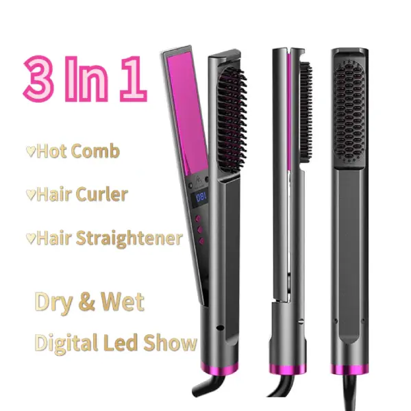 InstantHeat 3-in-1 Hair Styling Tool - Quick Straightener/Curler with Digital LED Display and Anti-Scald Technology - Image 4