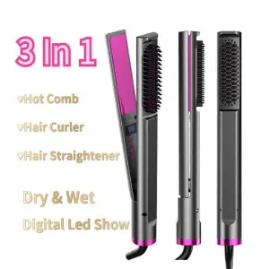 InstantHeat 3-in-1 Hair Styling Tool - Quick Straightener/Curler with Digital LED Display and Anti-Scald Technology