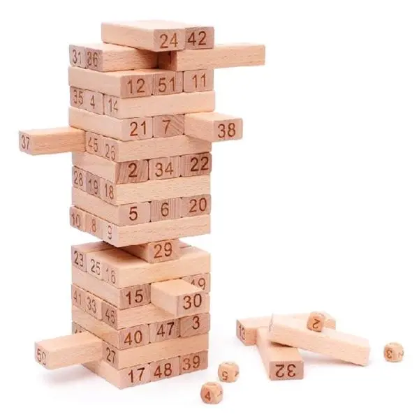 Jenga Blocks / Wooden Blocks 54 Pieces with 4 Dice/ Kids & Adults Fun Games - Image 3