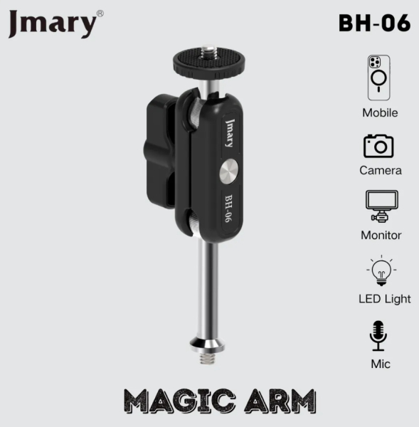 JMARY BH-06 Metal Magic Arm Mount - Versatile 1/4" Screw Camera Monitor LED Light Microphone Mobile Phone Holder (1kg Max Load) - Image 3