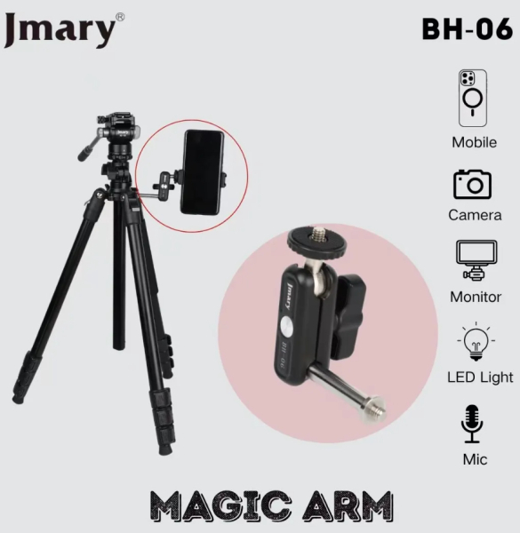 JMARY BH-06 Metal Magic Arm Mount - Versatile 1/4" Screw Camera Monitor LED Light Microphone Mobile Phone Holder (1kg Max Load) - Image 4