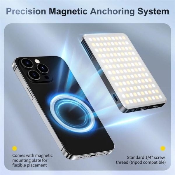 JMARY FM-168R Magnetic LED Video Light for Phone - MagSafe Compatible Fill Light for iPhone 15/14/13/12, Vlogging, Live Streaming, Photography - 160 LED Rechargeable Dimmable 2500K-9000K Bi-Color Portable Light - Image 5