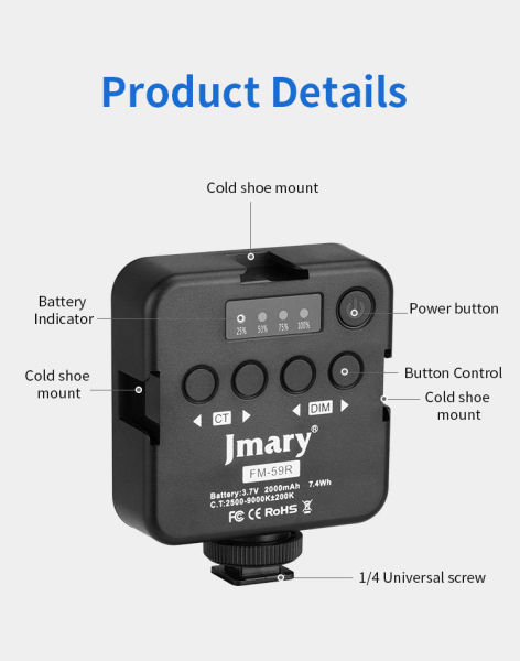 Jmary FM59R Rechargeable Mini LED Fill Light Video Recording With 3 Light Mode - Image 2