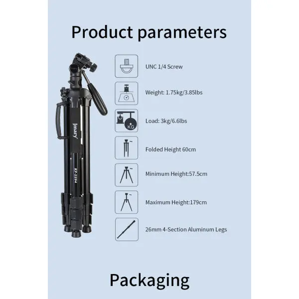 Jmary KP-2294 Aluminum Professional Over Head Rotatable Center Column Video Tripod With Monopod Kit - Image 2