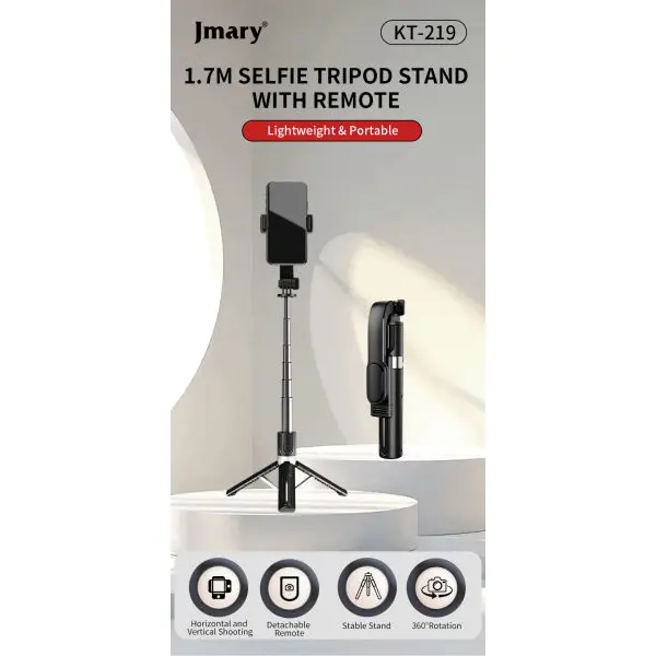 JMARY KT-219 Telescopic Selfie Stick Tripod Stand Cell Phone Clip Rotation Design Remote Shutter - Image 3