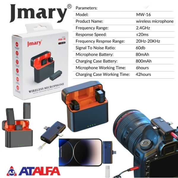 JMARY MW-16 All in One 2.4GHz Dual Wireless Microphone Crystal Clear Audio, Noise Cancellation Plug-and-Play Extended Battery Life with Charging Case - Image 5