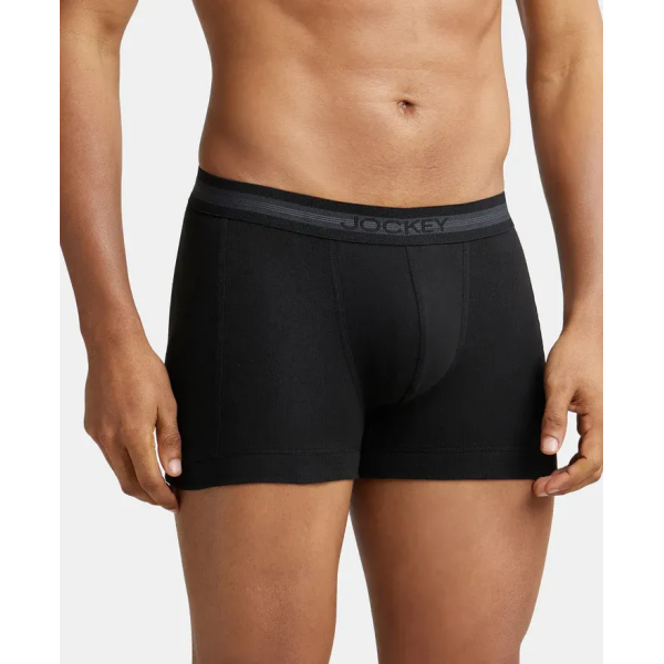 Jockey 1015 Men Super Combed Cotton Rib Solid Trunk (Black) - Image 3